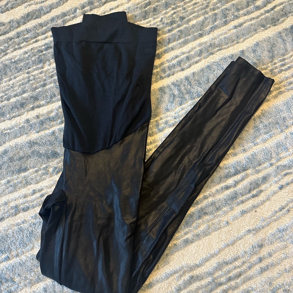 Spanx maternity faux leather leggings.